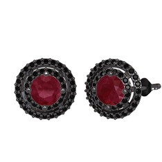 Lyra Küpe - Kök yakut ve siyah zirkon 925 ayar siyah rodyum kaplama gümüş küpe #1uej4dn