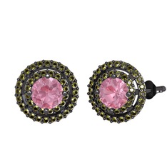 Pembe kuvars ve peridot 925 ayar siyah rodyum kaplama gümüş küpe