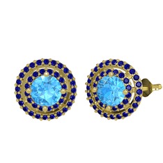 Akuamarin ve lab safir 925 ayar altın kaplama gümüş küpe