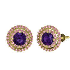 Lyra Küpe - Ametist ve pembe kuvars 18 ayar altın küpe #1vevem0