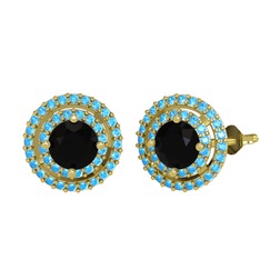 Lyra Küpe - Siyah zirkon ve akuamarin 925 ayar altın kaplama gümüş küpe #1vu44yi