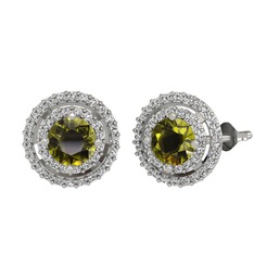 Lyra Küpe - Peridot ve beyaz zirkon 18 ayar beyaz altın küpe #1x95i7a