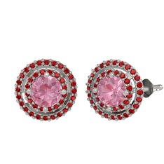 Lyra Küpe - Pembe kuvars ve garnet 14 ayar beyaz altın küpe #1xv8u7y