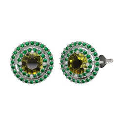 Peridot ve yeşil kuvars 8 ayar beyaz altın küpe