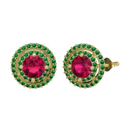 Rodolit garnet ve yeşil kuvars 18 ayar altın küpe