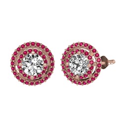 Beyaz zirkon ve rodolit garnet 14 ayar rose altın küpe