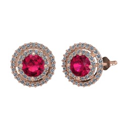 Lyra Küpe - Rodolit garnet ve pırlanta 925 ayar rose altın kaplama gümüş küpe (0.702 karat) #2oc0ve