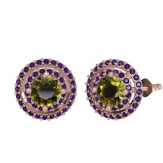 Peridot ve ametist 925 ayar rose altın kaplama gümüş küpe