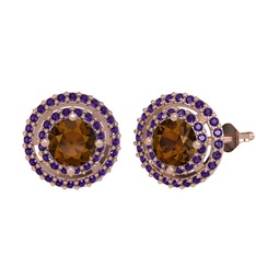 Lyra Küpe - Dumanlı kuvars ve ametist 925 ayar rose altın kaplama gümüş küpe #44ywep