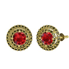 Lyra Küpe - Garnet ve peridot 8 ayar altın küpe #46pkm4