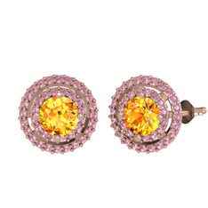 Lyra Küpe - Sitrin ve pembe kuvars 14 ayar rose altın küpe #497zwj