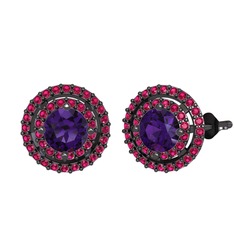 Lyra Küpe - Ametist ve rodolit garnet 925 ayar siyah rodyum kaplama gümüş küpe #4f26af