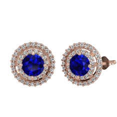 Lyra Küpe - Lab safir ve swarovski 925 ayar rose altın kaplama gümüş küpe #4g9lwg