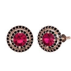 Rodolit garnet ve siyah zirkon 18 ayar rose altın küpe