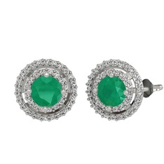 Kök zümrüt ve swarovski 8 ayar beyaz altın küpe