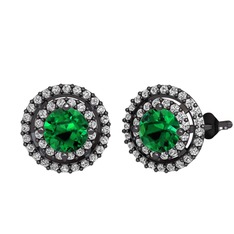 Lyra Küpe - Yeşil kuvars ve swarovski 925 ayar siyah rodyum kaplama gümüş küpe #4y5b8o