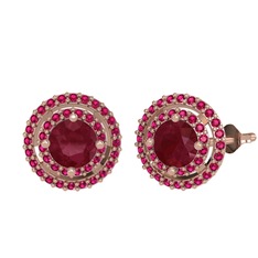 Kök yakut ve rodolit garnet 14 ayar rose altın küpe