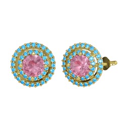 Lyra Küpe - Pembe kuvars ve akuamarin 8 ayar altın küpe #57s1xt