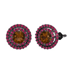 Lyra Küpe - Dumanlı kuvars ve rodolit garnet 925 ayar siyah rodyum kaplama gümüş küpe #5lfotf