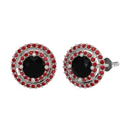 Siyah zirkon ve garnet 8 ayar beyaz altın küpe