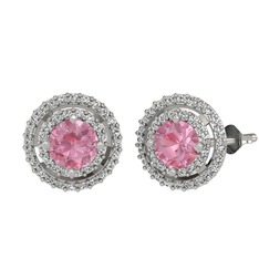 Pembe kuvars ve swarovski 8 ayar beyaz altın küpe