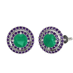 Kök zümrüt ve ametist 18 ayar beyaz altın küpe