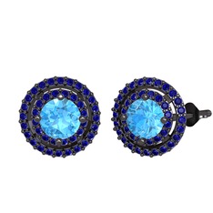 Lyra Küpe - Akuamarin ve lab safir 925 ayar siyah rodyum kaplama gümüş küpe #662zpy