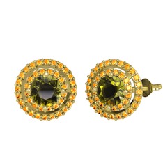 Lyra Küpe - Peridot ve sitrin 18 ayar altın küpe #6cmpir