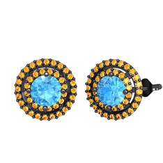 Lyra Küpe - Akuamarin ve sitrin 925 ayar siyah rodyum kaplama gümüş küpe #6lpi5r