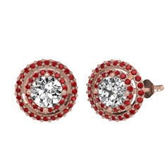 Lyra Küpe - Beyaz zirkon ve garnet 14 ayar rose altın küpe #6s6bpl