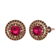 Rodolit garnet ve dumanlı kuvars 925 ayar rose altın kaplama gümüş küpe