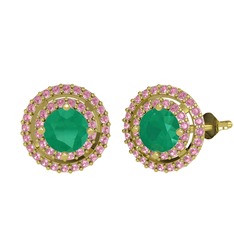 Lyra Küpe - Kök zümrüt ve pembe kuvars 925 ayar altın kaplama gümüş küpe #7vrx7i