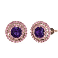 Lyra Küpe - Ametist ve pembe kuvars 18 ayar rose altın küpe #81dml0