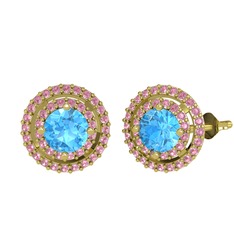 Lyra Küpe - Akuamarin ve pembe kuvars 14 ayar altın küpe #8xxvcu