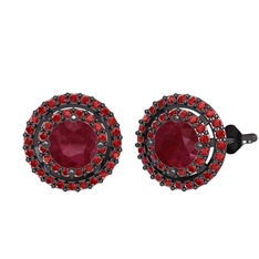 Lyra Küpe - Kök yakut ve garnet 925 ayar siyah rodyum kaplama gümüş küpe #97dqtx