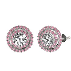 Swarovski ve pembe kuvars 14 ayar beyaz altın küpe