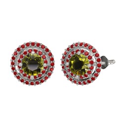 Peridot ve garnet 8 ayar beyaz altın küpe