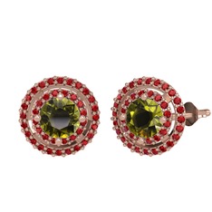 Lyra Küpe - Peridot ve garnet 14 ayar rose altın küpe #a09e4h