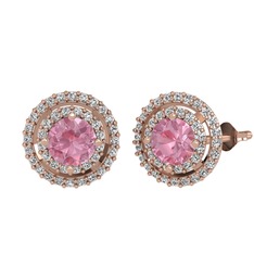 Pembe kuvars ve beyaz zirkon 8 ayar rose altın küpe