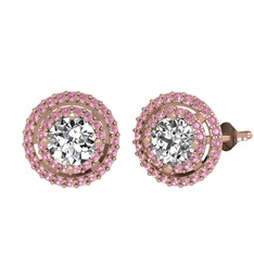 Swarovski ve pembe kuvars 18 ayar rose altın küpe