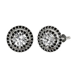 Lyra Küpe - Swarovski ve siyah zirkon 18 ayar beyaz altın küpe #as7tt7