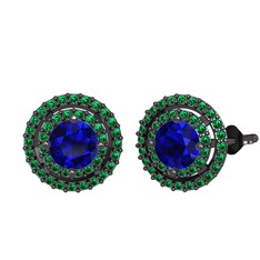 Lab safir ve yeşil kuvars 925 ayar siyah rodyum kaplama gümüş küpe