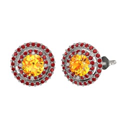 Lyra Küpe - Sitrin ve garnet 14 ayar beyaz altın küpe #bbf008