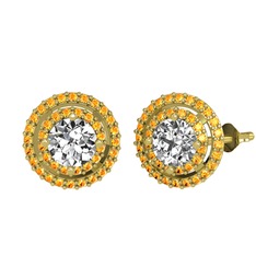 Lyra Küpe - Beyaz zirkon ve sitrin 18 ayar altın küpe #bsnk57