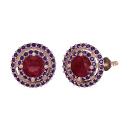 Lyra Küpe - Kök yakut ve ametist 925 ayar rose altın kaplama gümüş küpe #bt9aji