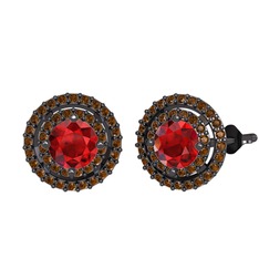 Garnet ve dumanlı kuvars 925 ayar siyah rodyum kaplama gümüş küpe