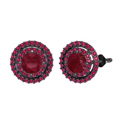 Kök yakut ve rodolit garnet 925 ayar siyah rodyum kaplama gümüş küpe