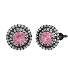 Lyra Küpe - Pembe kuvars ve swarovski 925 ayar siyah rodyum kaplama gümüş küpe #diimxv