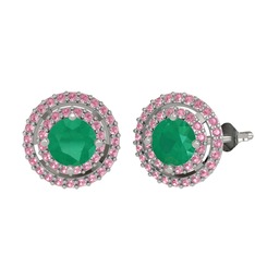 Lyra Küpe - Kök zümrüt ve pembe kuvars 18 ayar beyaz altın küpe #fc3c4d