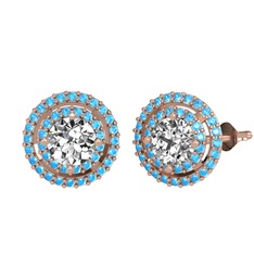 Lyra Küpe - Beyaz zirkon ve akuamarin 14 ayar rose altın küpe #g8rvi3